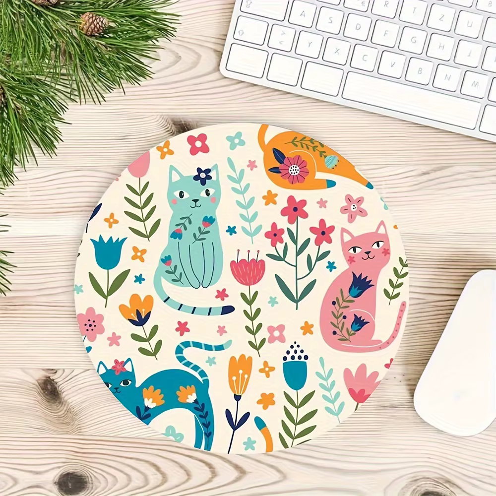 Tapis de souris chat de dessin animé, tapis de souris rond en caoutchouc antidérapant, adapté aux or