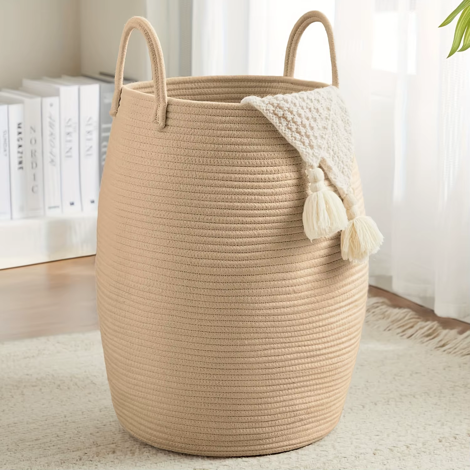 Panier à linge bohème, bac de rangement en tissu pliable de 22 pouces de haut avec poignées, organis