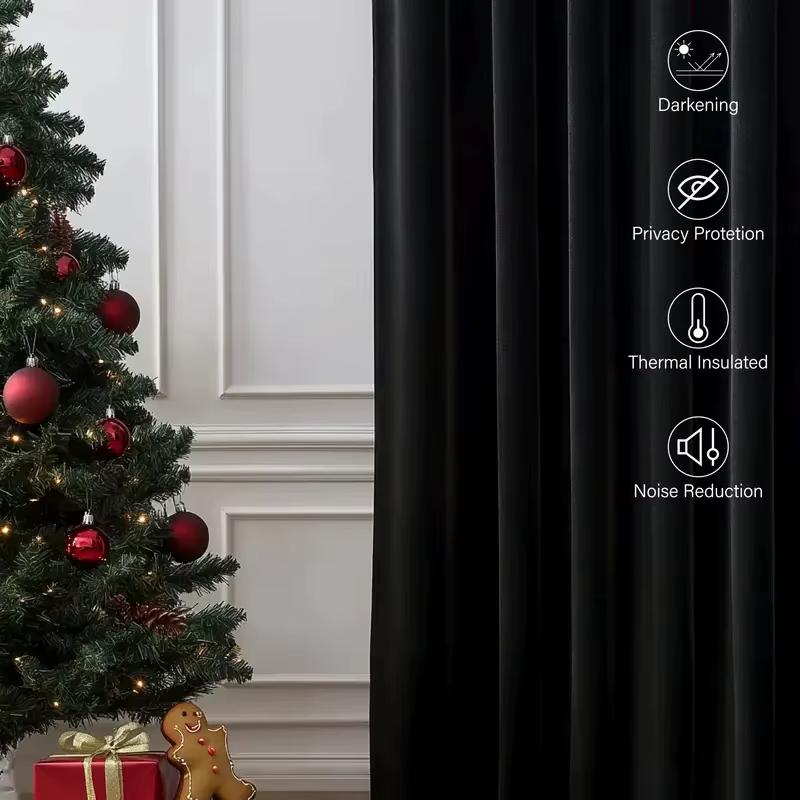Rideau noir demi occultant en tissu fin, pour fenêtre, salon, chambre à coucher, salle à manger, déc