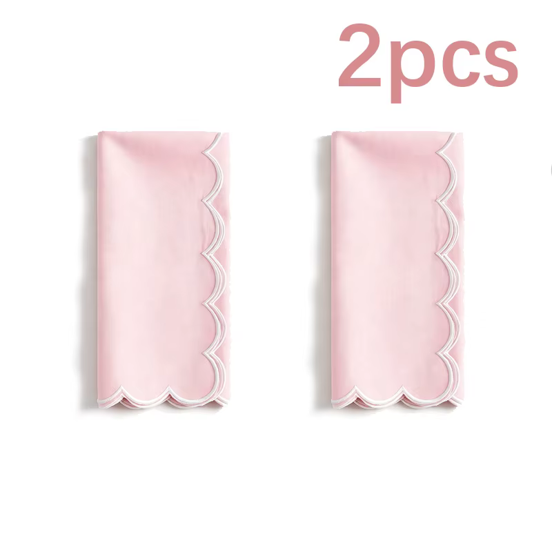Serviettes en lin à bords festonnés roses, serviettes de table réutilisables pour mariage, fête, dîn