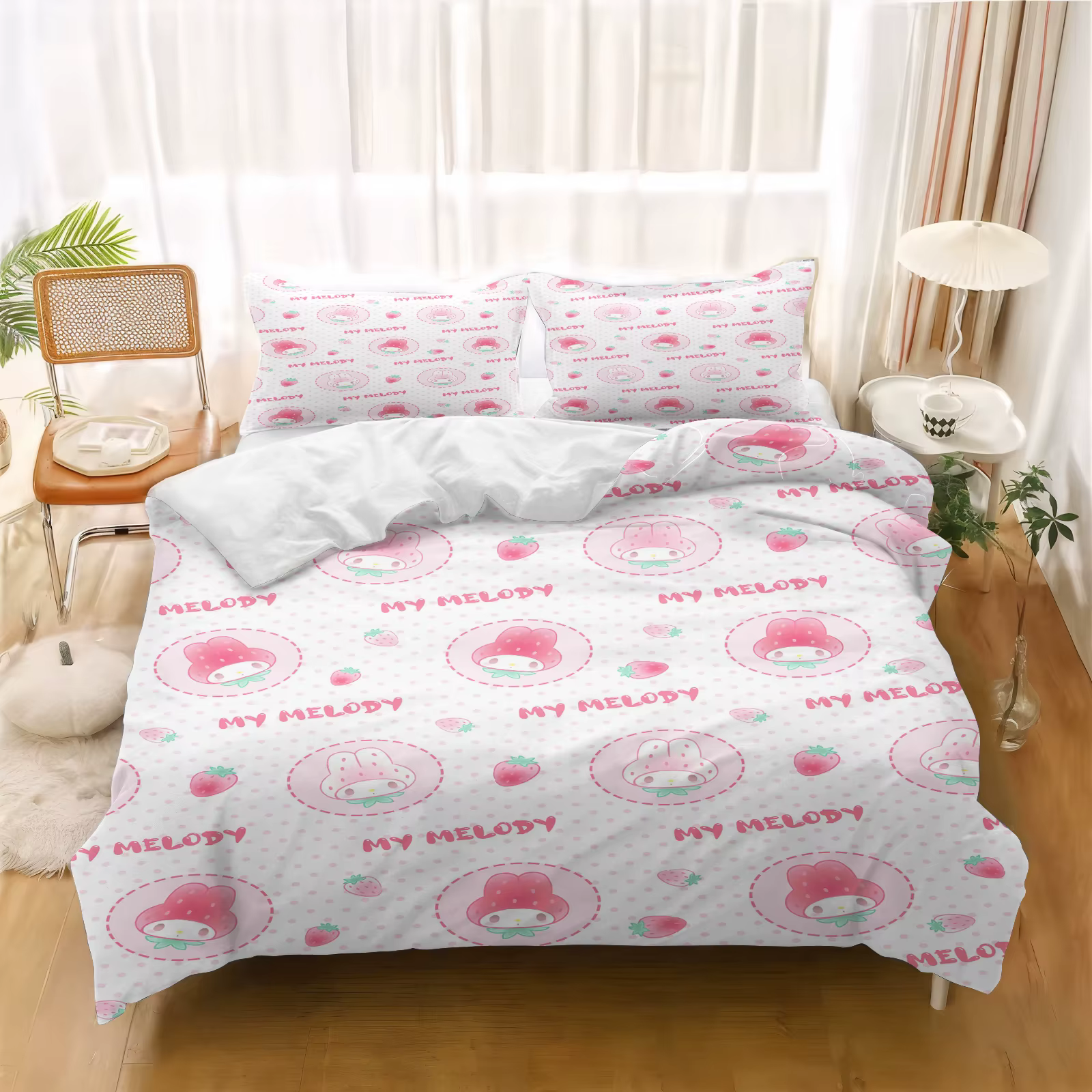 Parure de lit My Melody, housse de couette, chambre d'adolescente, décor 100% Polyester, Ultra doux 