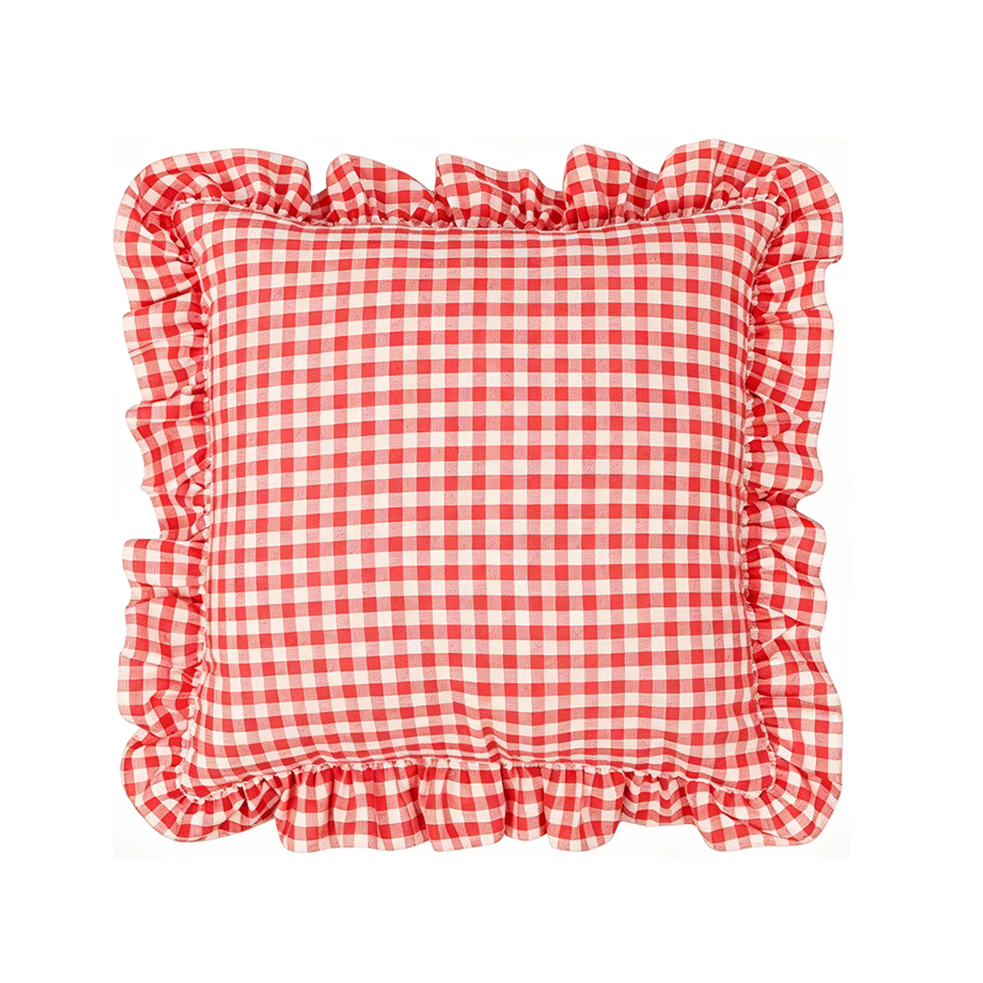 Housse de coussin à carreaux rouges et blancs avec bord festonné, housse de coussin carrée en coton 