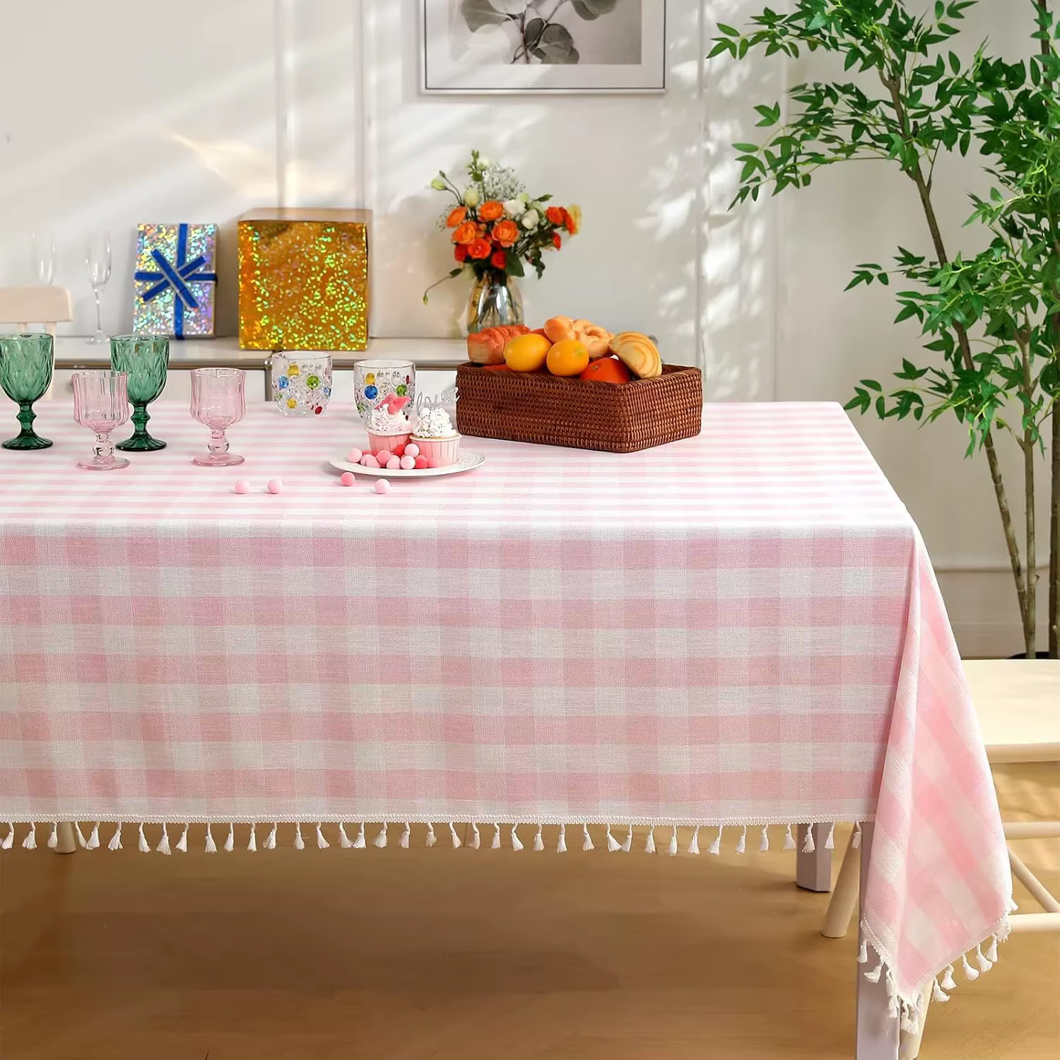 Nappe de Thanksgiving à carreaux rustiques, nappe de pays en coton à carreaux de buffle pour printem