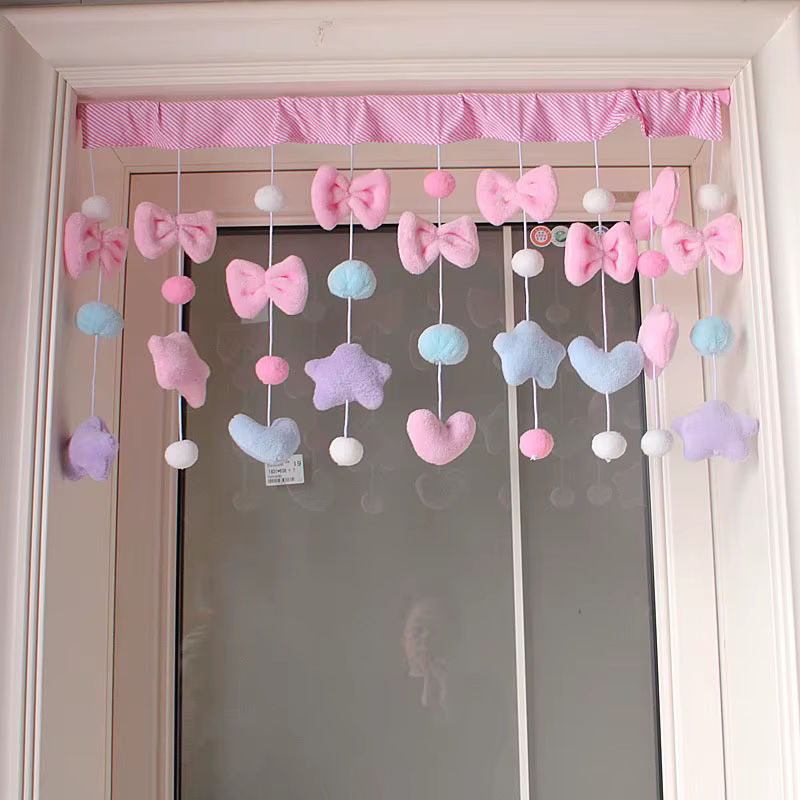 Rideau décoratif en forme de cœur avec nœud rose, rideau à pampilles, chaîne de séparation pour cham