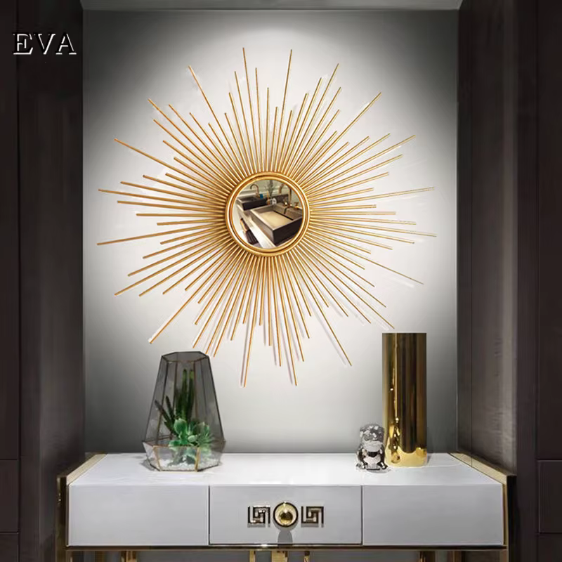 Décorations murales en métal miroir européen, lunettes de soleil dorées, fond de salon créatif, déco