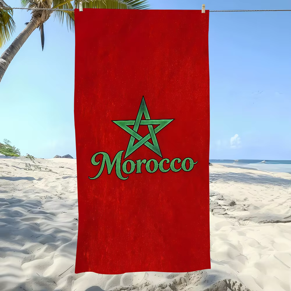 Serviette de plage de luxe à motif drapeau marocain, surdimensionnée, douce, ultra absorbante, sécha
