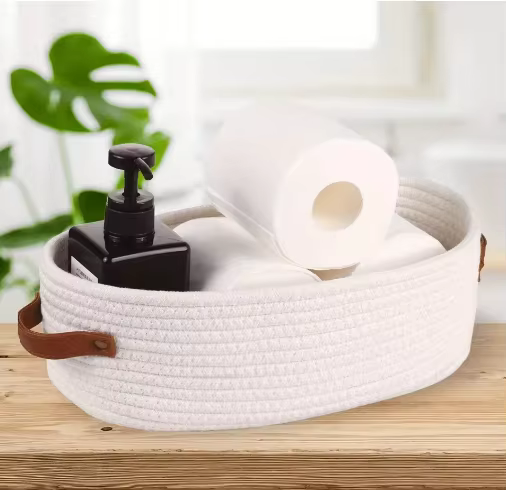Panier de rangement de salle de bain tissé ovale, organisateur de bureau multifonctionnel, panier de