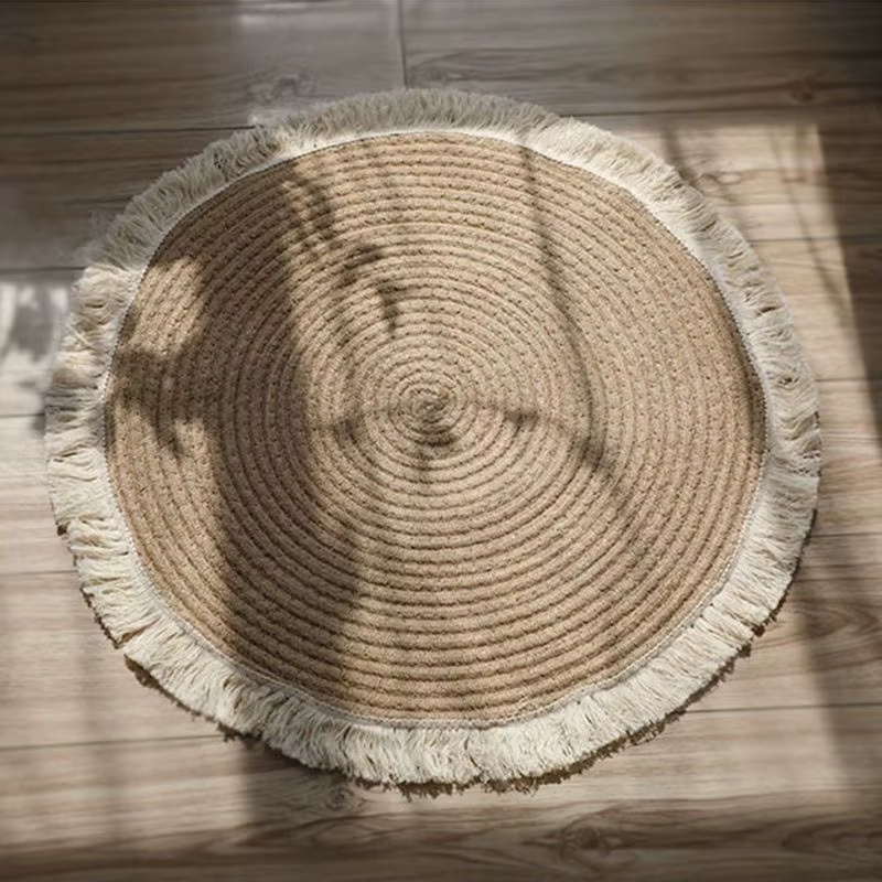 Tapis à pampilles scandinave tissé à la main, 60x60cm, rond japonais, pour salon, chambre à coucher,