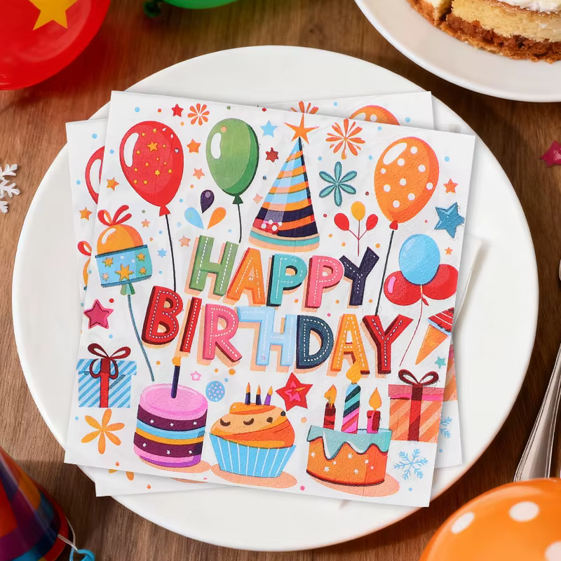 Serviettes en papier dessin animé joyeux anniversaire, 20/40/60 pièces, cadeaux de fête d'anniversai