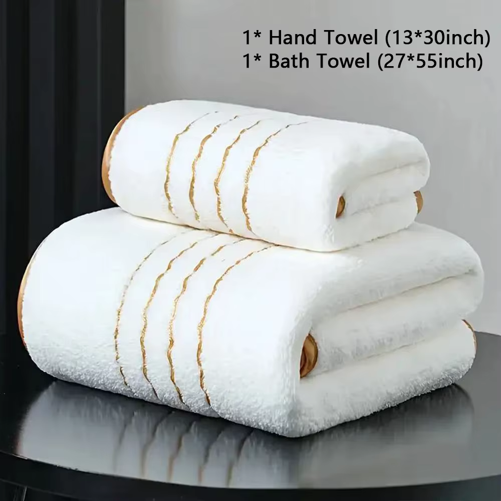 Ensemble de serviettes de bain 2/3/6/8 pièces, blanc et gris avec accents dorés, serviettes douces e