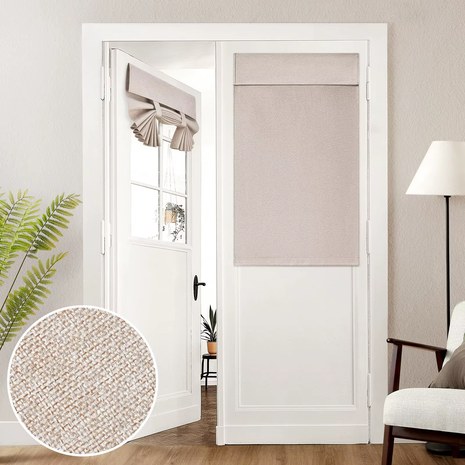 Rideaux de porte français occultants en lin naturel, rideaux assombrissants pour chambre à coucher, 