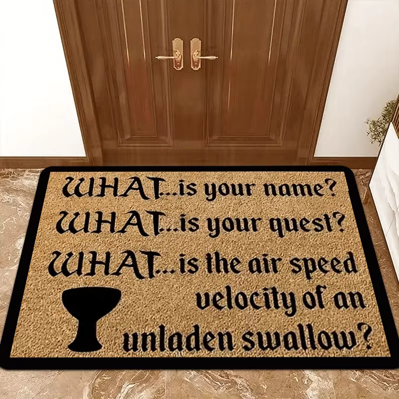 Tapis de bienvenue avec citation du Saint Graal de Monty Python, impression plate 2D, antidérapant, 
