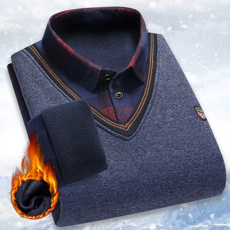 Pull à carreaux pour hommes Polos en tricot Pulls doublés en polaire Chemises à fond tricoté Papa Pu