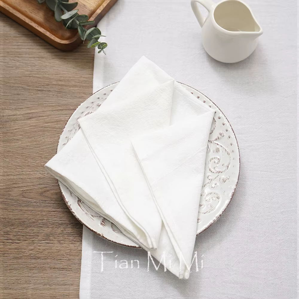 Serviettes en tissu 40 cm x 40 cm, douces, en coton uni, style vintage, pour dîner rustique, décorat