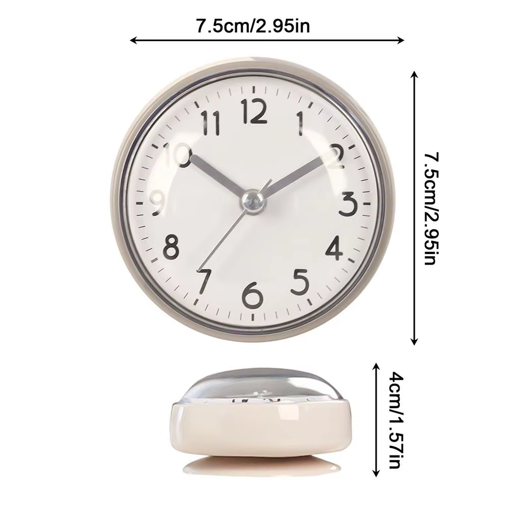 Horloge de salle de bain étanche à ventouse, alarme étanche à piles, petite horloge de 3 pouces pour