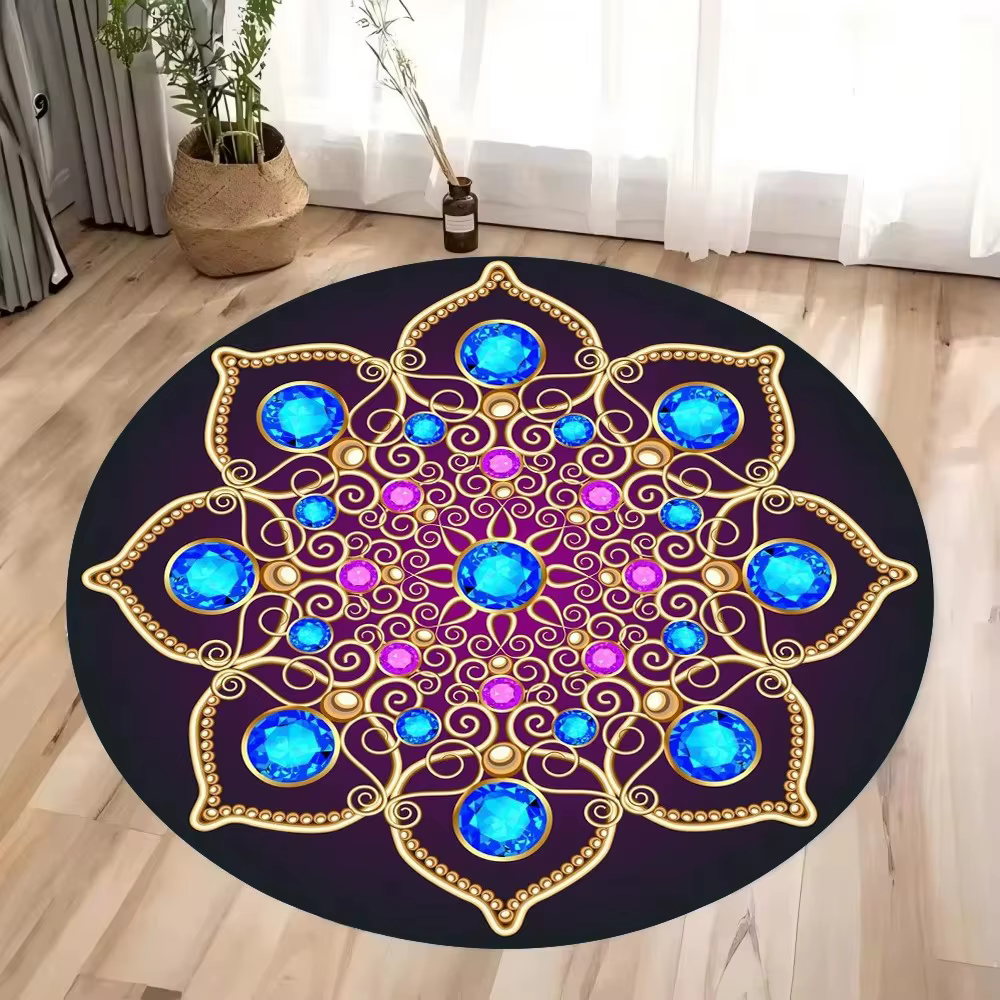 Tapis rond Mandala, tapis de sol géométrique, tapis circulaire Art Déco, tapis traditionnel antidéra