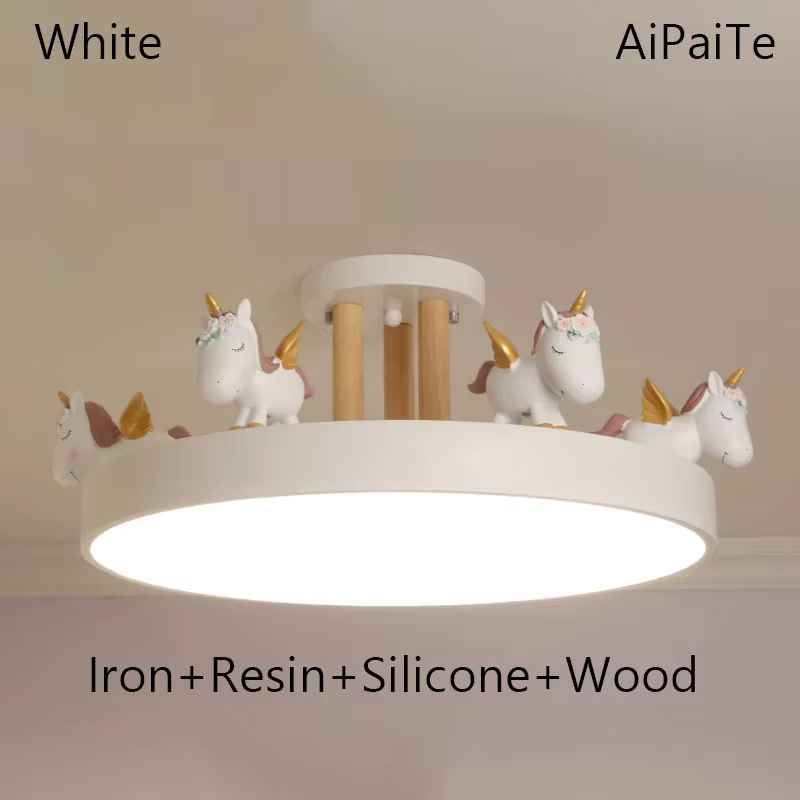Plafond moderne à LEDs lumière chambre d'enfants enfants dessin animé résine licorne lampe salon sal