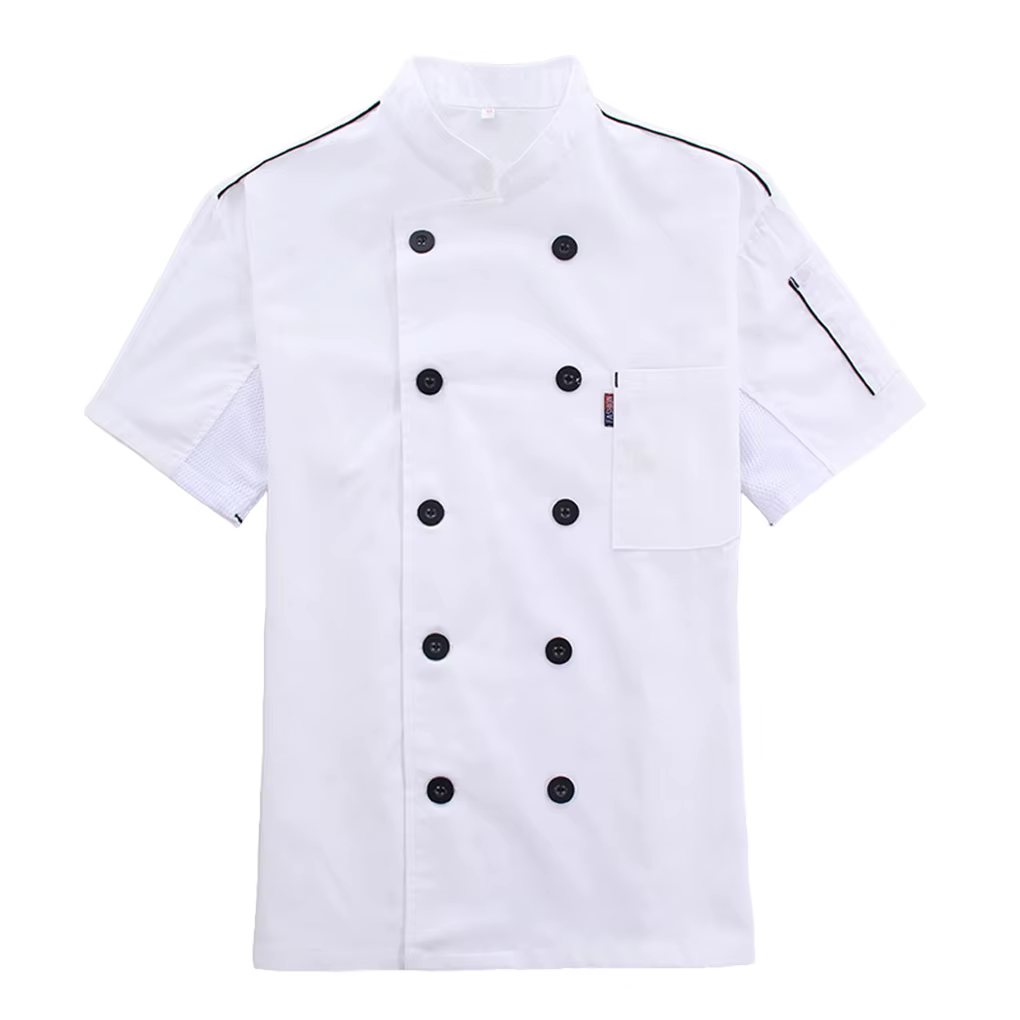 Manteau de Chef à manches courtes avec boutons et poches, veste de cuisinier, uniforme de cuisine à 