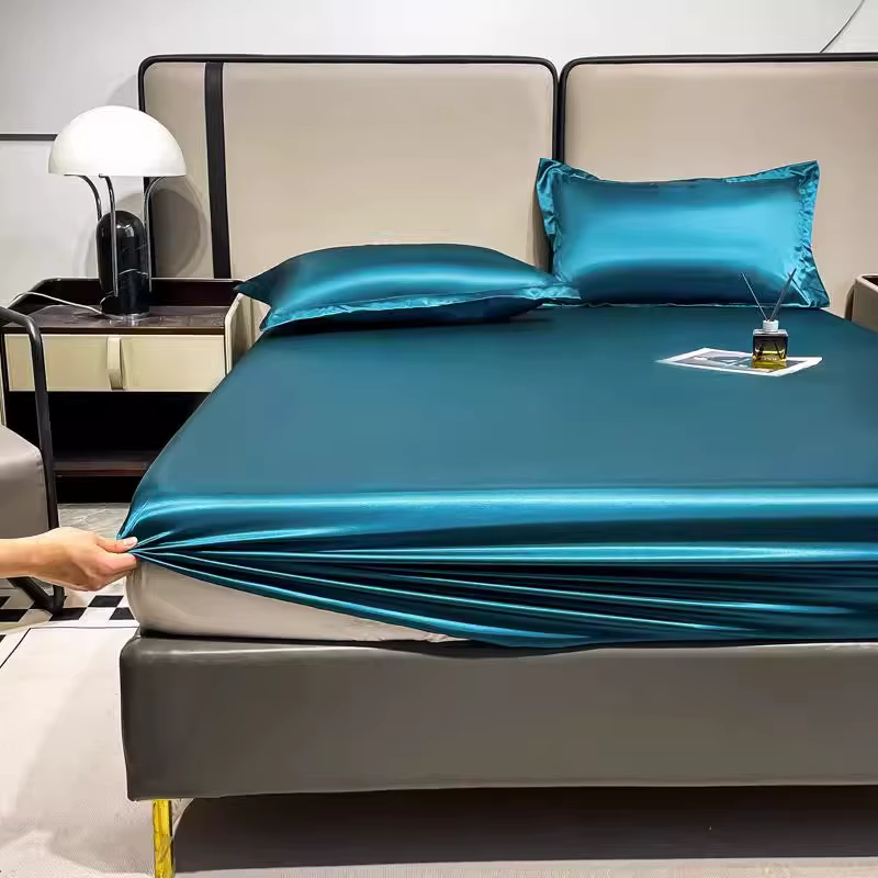 Parure de lit d'été en satin rafraîchissant pour chambre à coucher, comprenant housse de couette dou