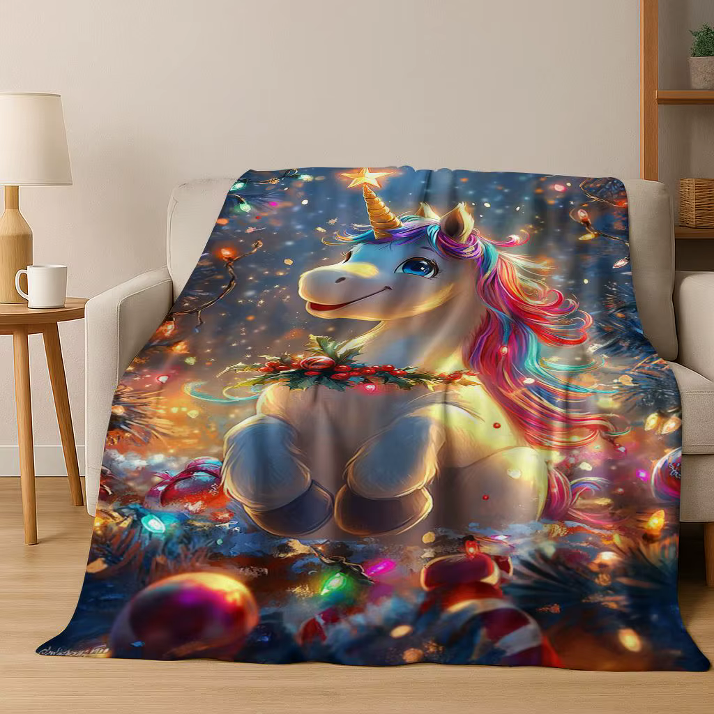 Couverture en flanelle avec dessin animé arc-en-ciel, licorne, elfes, cadeau pour fille, couverture 