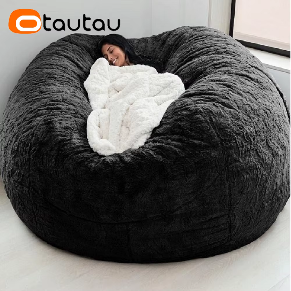 Housse de pouf géante en fausse fourrure de lapin ultra-douce OTAUTAU 5 pieds, pour l'hiver et Noël,