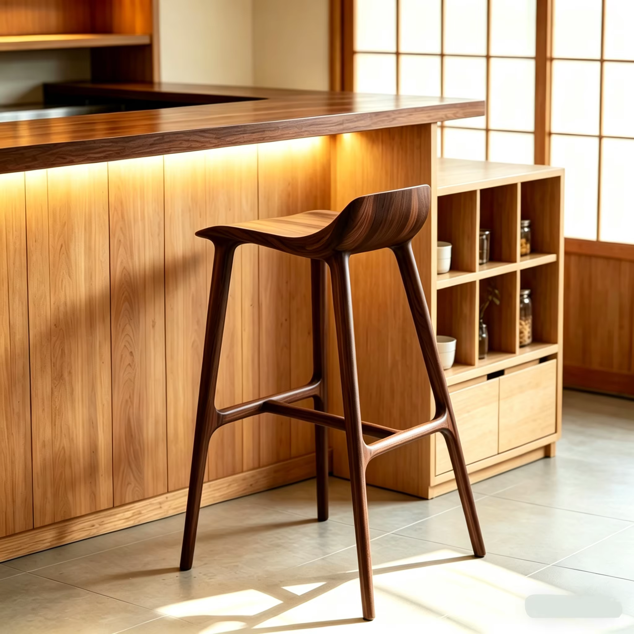 Tabourets de bar en bois peu encombrants, chaises de salle à manger uniques et minimalistes pour cui