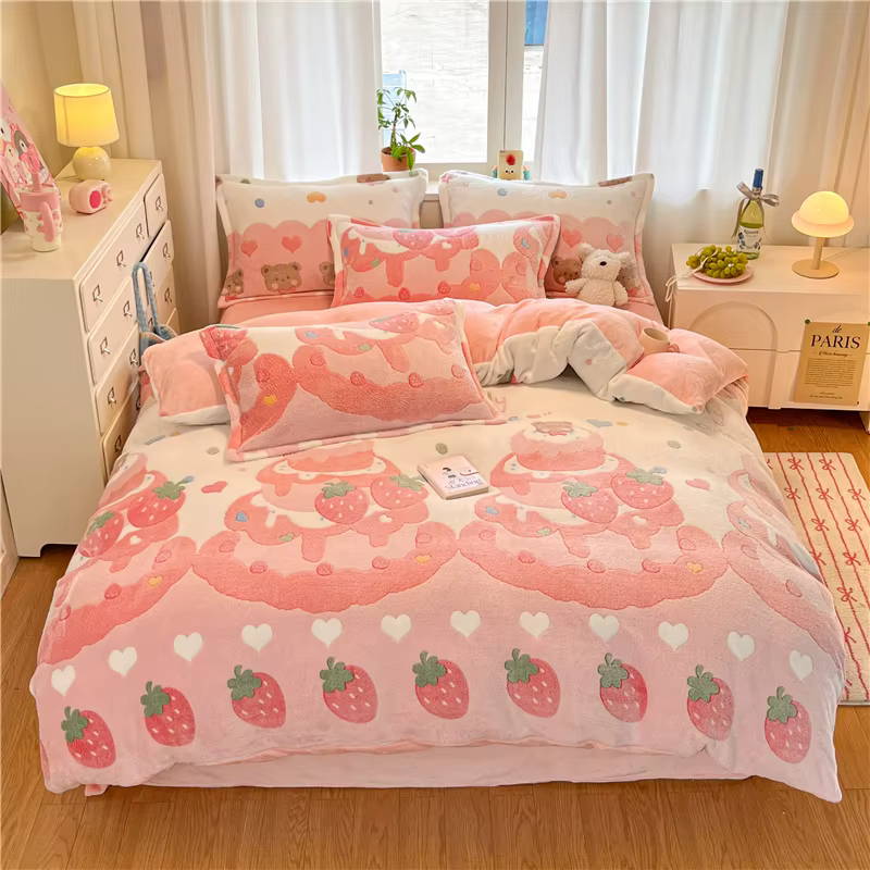 Housse de couette chaude en flanelle, housse de couette imprimée de dessin animé, literie douce pour
