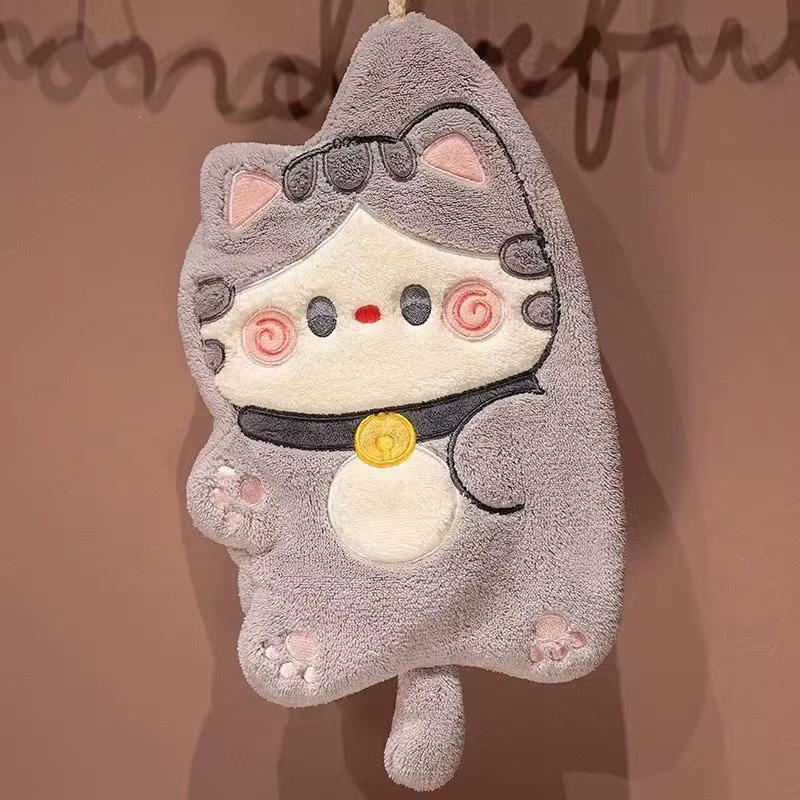 Serviettes à main en forme de chat de dessin animé, serviette suspendue absorbante en forme d'animal