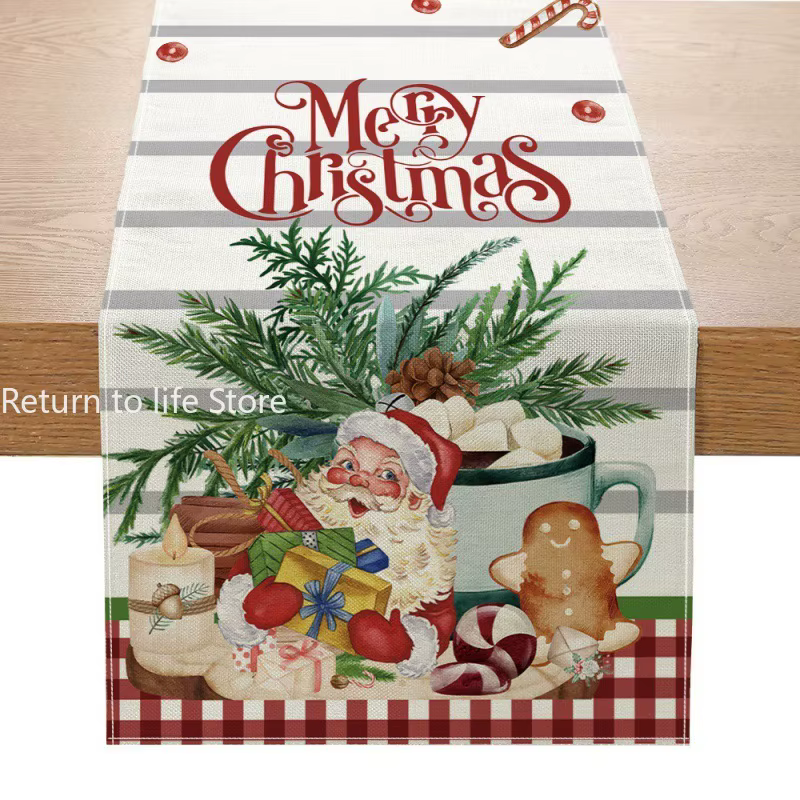 Chemin de Table de noël en lin, bonhomme de neige, arbre de noël, couverture de Table à manger, napp
