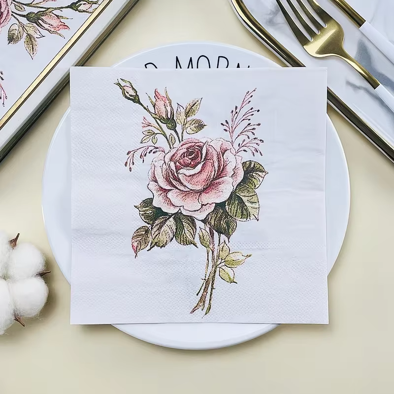 Serviette imprimée hôtel Table de mariage réglage Western Restaurant café bouche tissu Vintage Rose 
