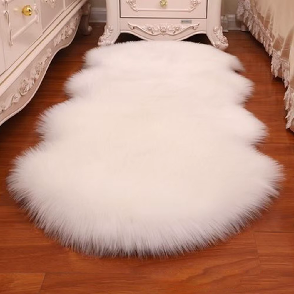Faux tapis Shaggy moelleux en peau de mouton artificielle, cheveux longs, en laine, décoration de ma