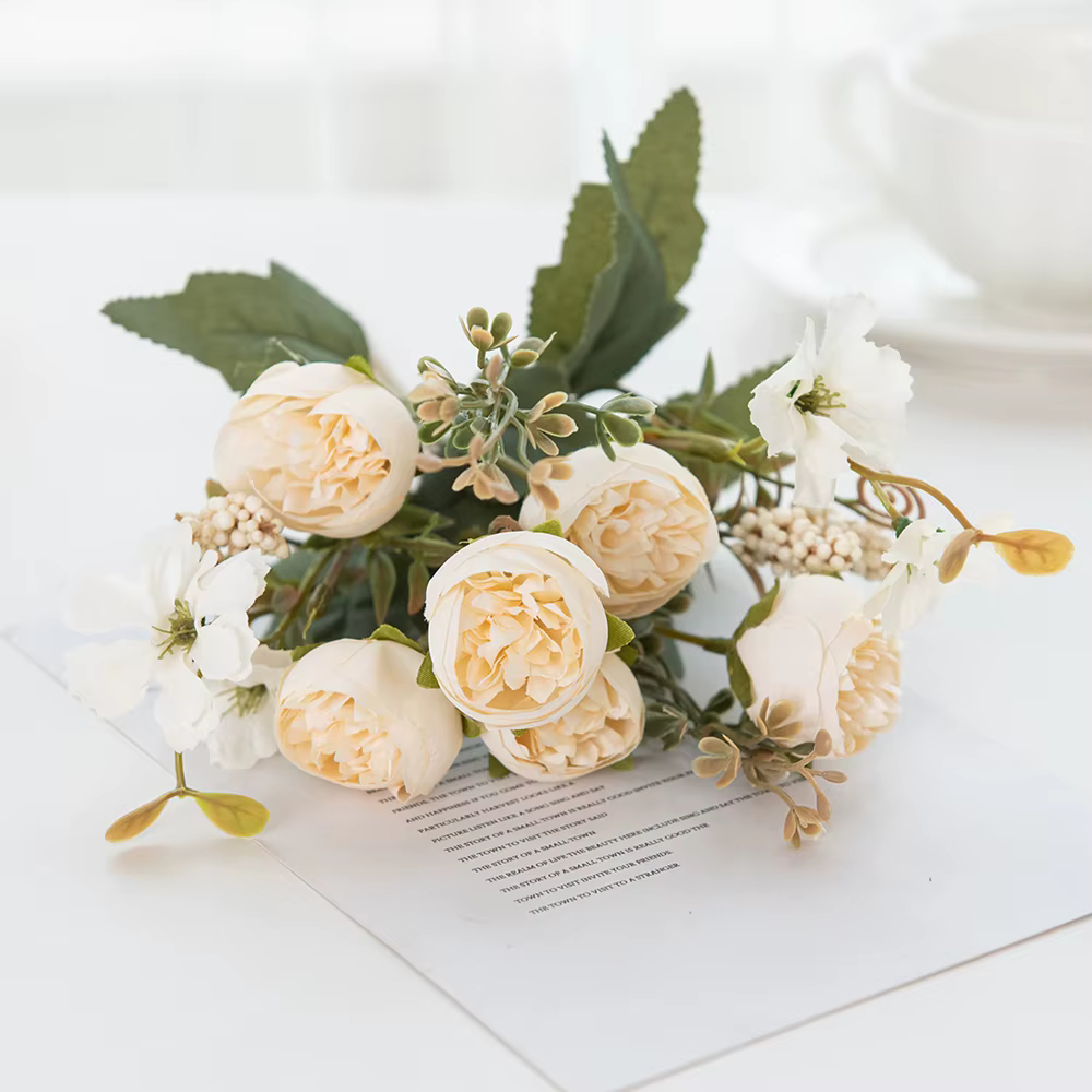 3Pcs Fleurs Artificielles Thé Bourgeon Rose Pivoine Mariage Bouquet De Mariée Maison Table Jardin Co
