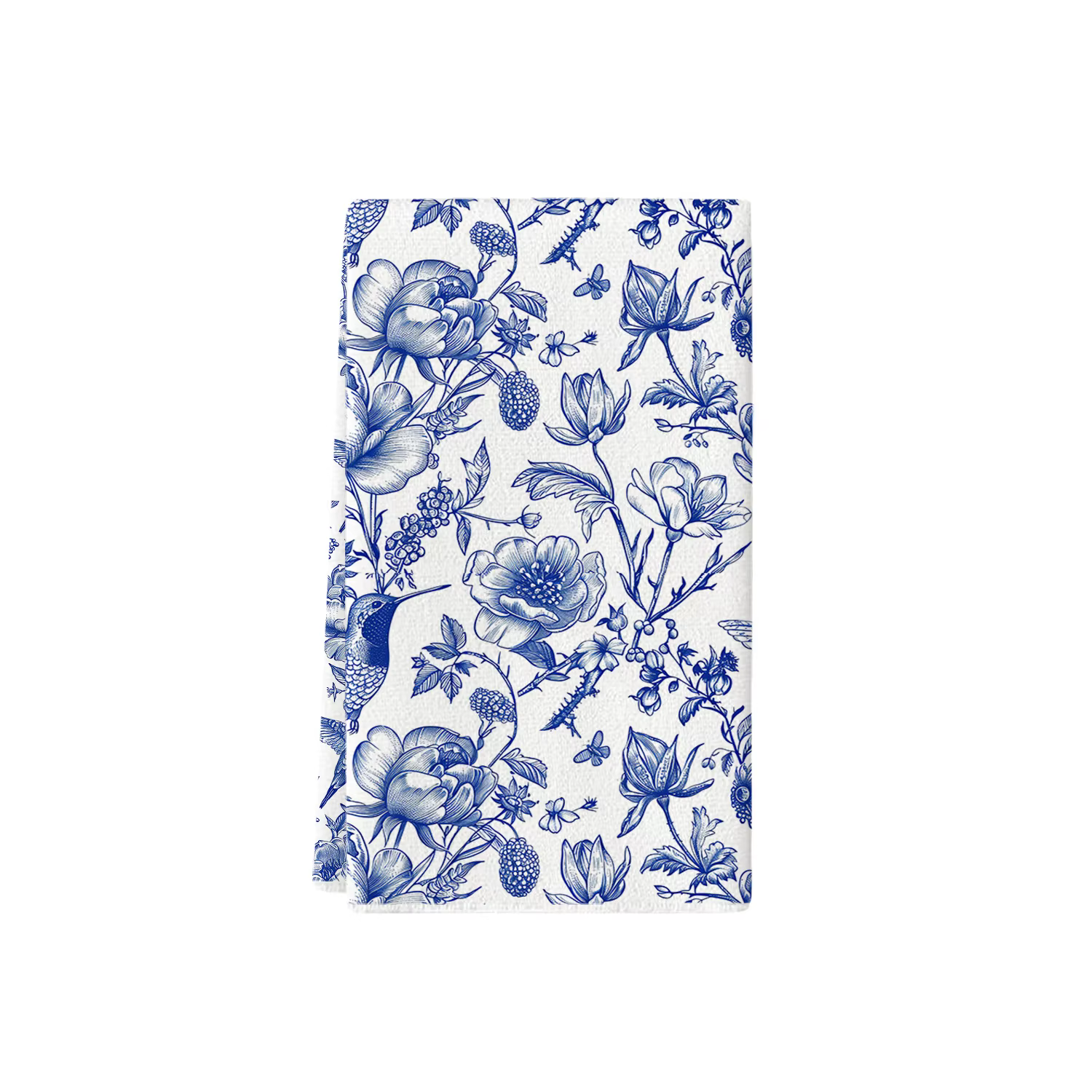 Serviette de cuisine en porcelaine bleue et blanche, motif bleu pin et oiseau, pour la vaisselle et 