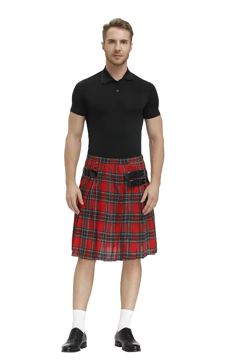 Pas de T-shirt hommes écossais Kilt traditionnel Plaid ceinture plissée chaîne bilatérale gothique P