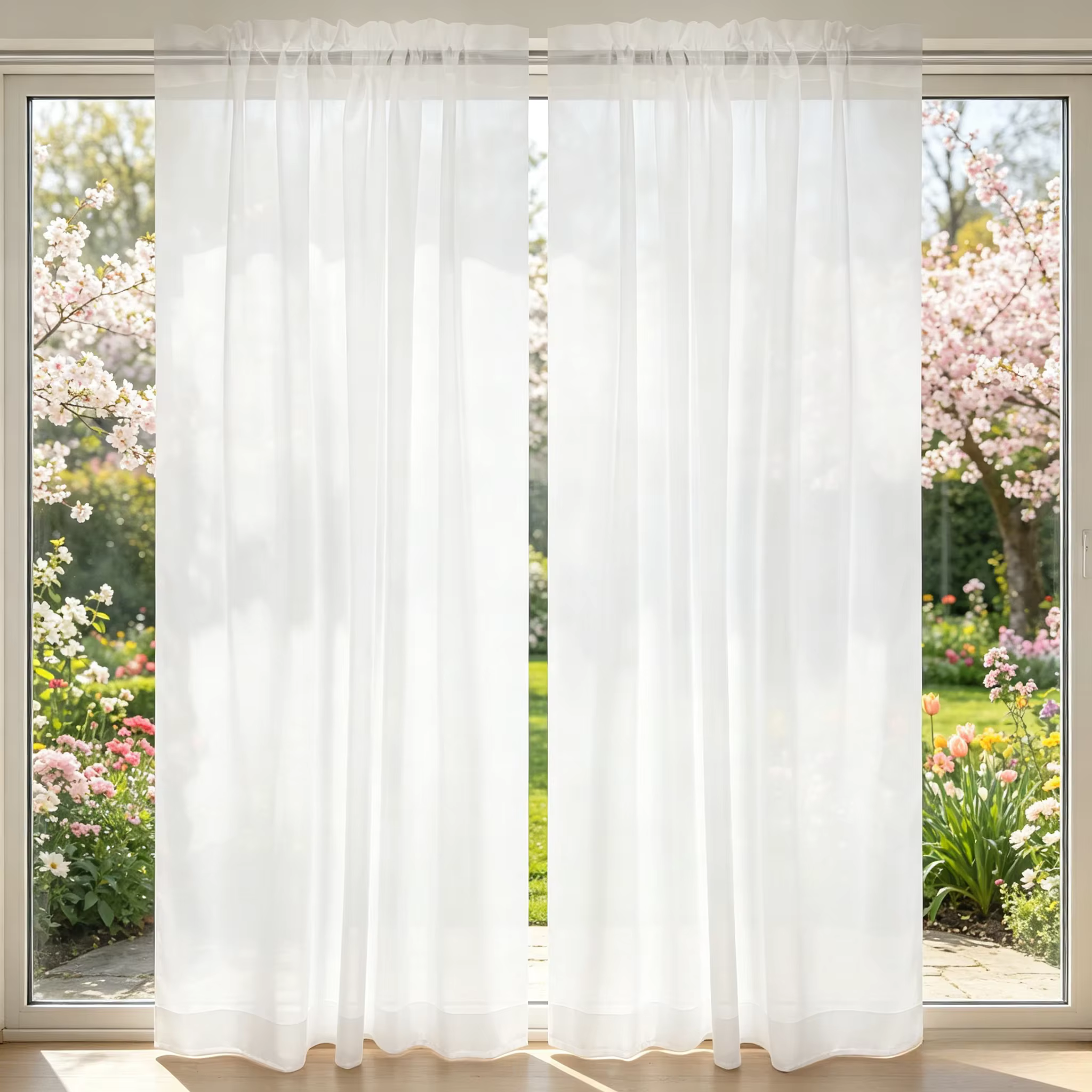 Voilages blancs 1 panneau, rideaux en filet pour fenêtres, rideaux transparents à passe-tringle pour