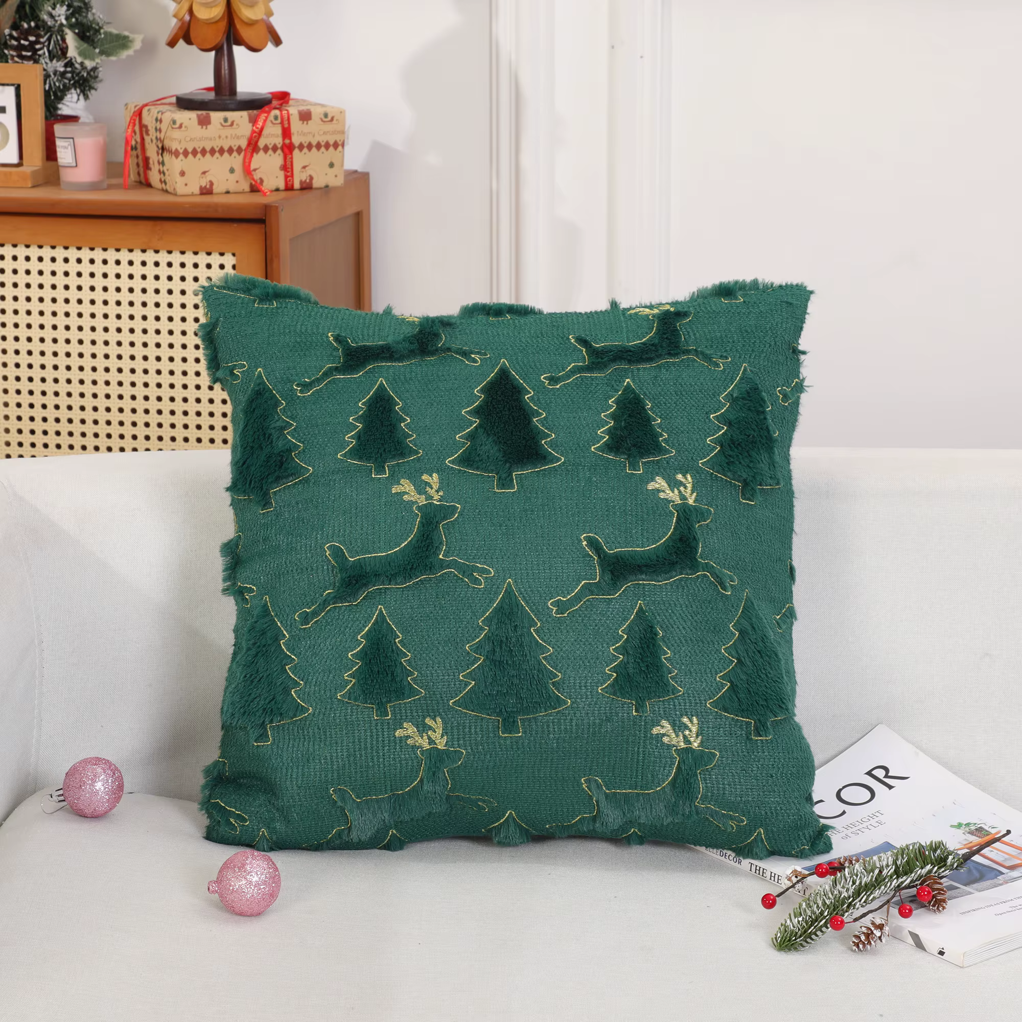 Housse de coussin décorative en peluche de noël, taie d'oreiller douce pour décoration de maison, sa