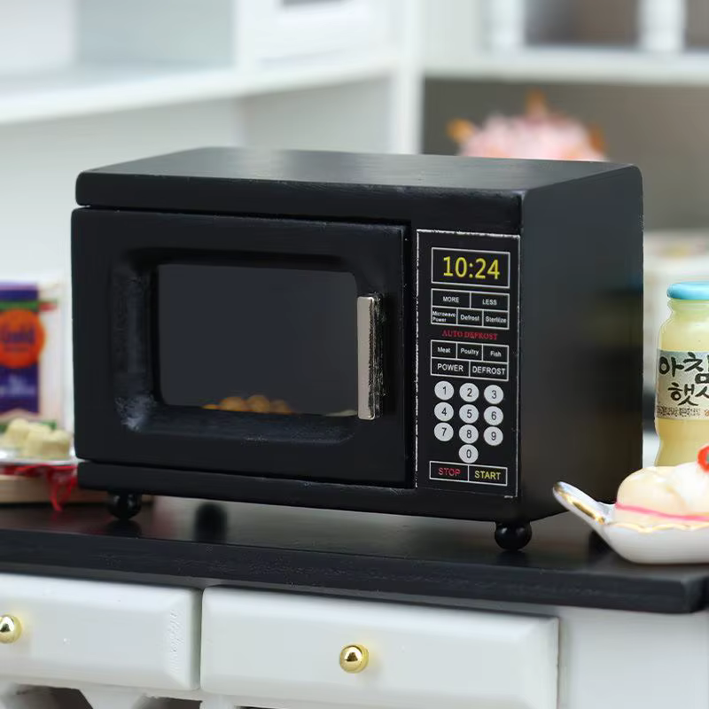 Miniature de four à micro-ondes noir pour maison de poupée 1:12, meubles, modèle de maison, accessoi