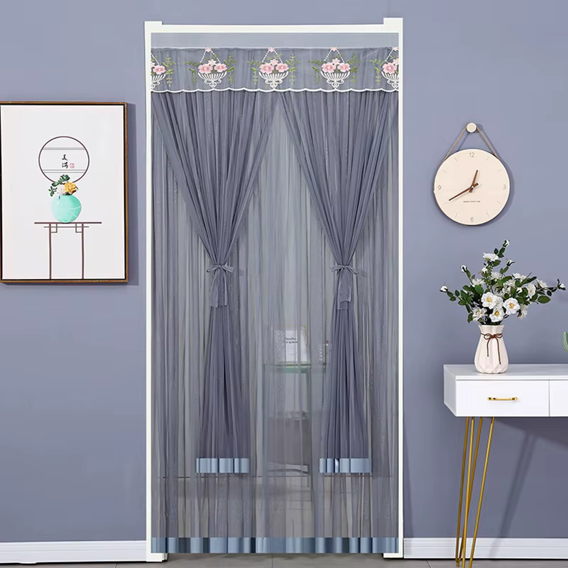 Rideau de porte anti-moustiques en gaze Double couche, 1 pièce, maille respirante, sans poinçon, écr