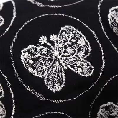Tissu épais en coton et lin brodé de papillons, pour sac, nappe, oreiller, bricolage, tissu fait à l