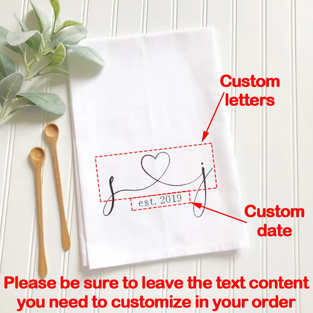 Serviette à thé avec initiales personnalisées et cœur, cadeau de mariage pour les jeunes mariés, acc