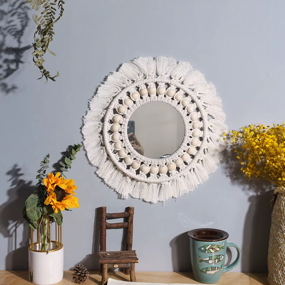 Miroir mural rond en macramé, décoration pour le salon, pour la chambre de bébé