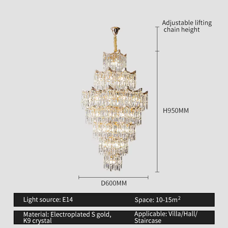 Duplex Villa salon grand lustre haut plafonnier lampe en cristal de luxe Loft creux escalier en coli