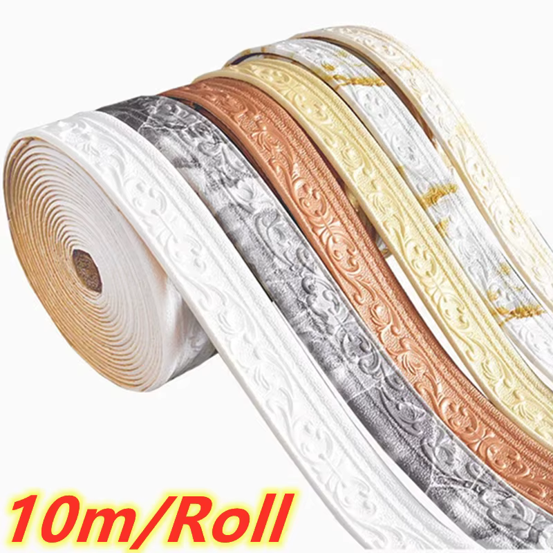 Rouleau de papier peint auto-adhésif imperméable, 10 m/rouleau, ligne de garniture murale 3D, bordur