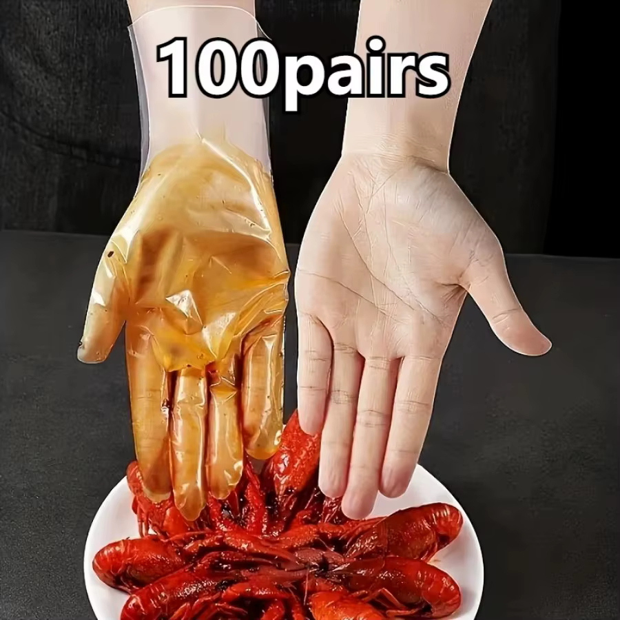 100 paires de gants jetables transparents, imperméables et résistants à l'huile, inodores, adaptés à