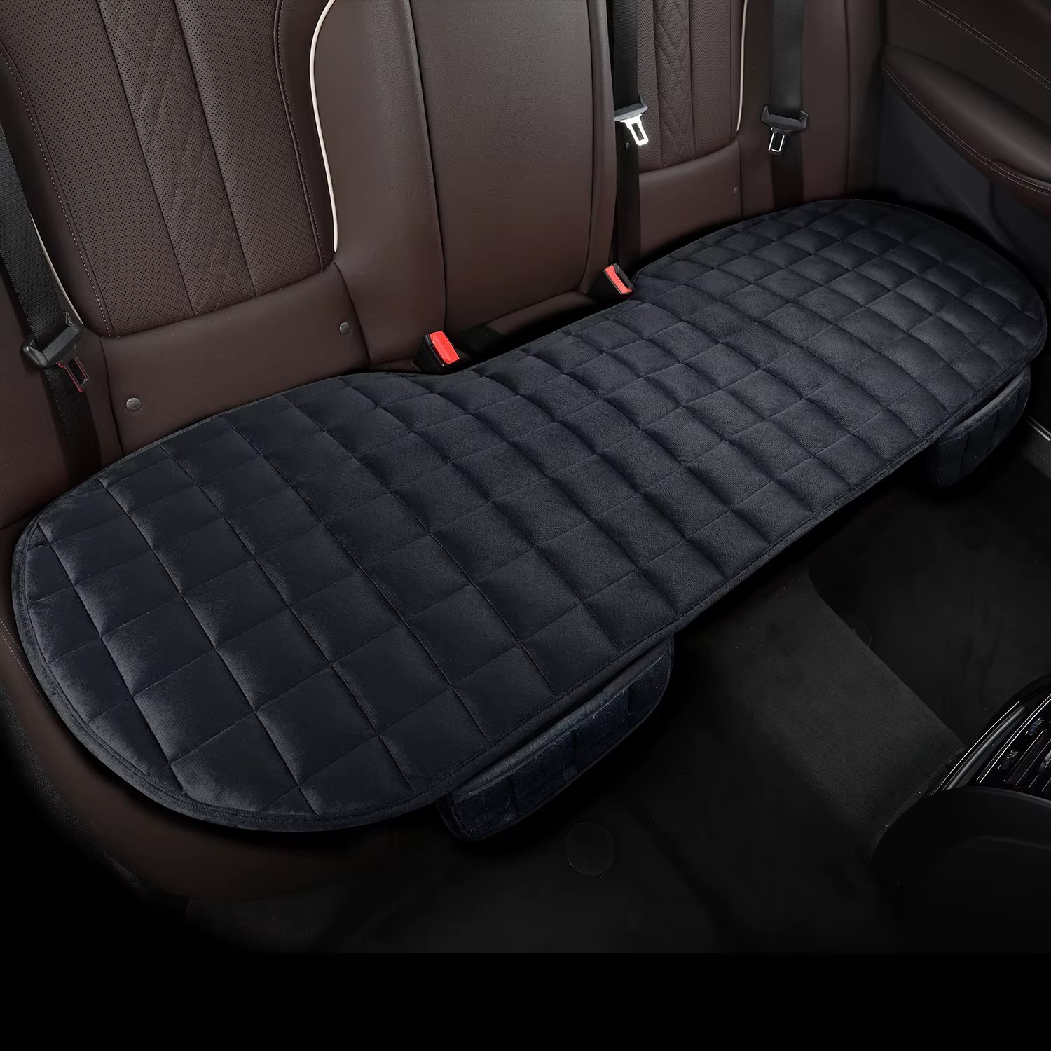 1 pièce de poils courts brodés à carreaux sans dossier, chaud et confortable, coussin de voiture uni