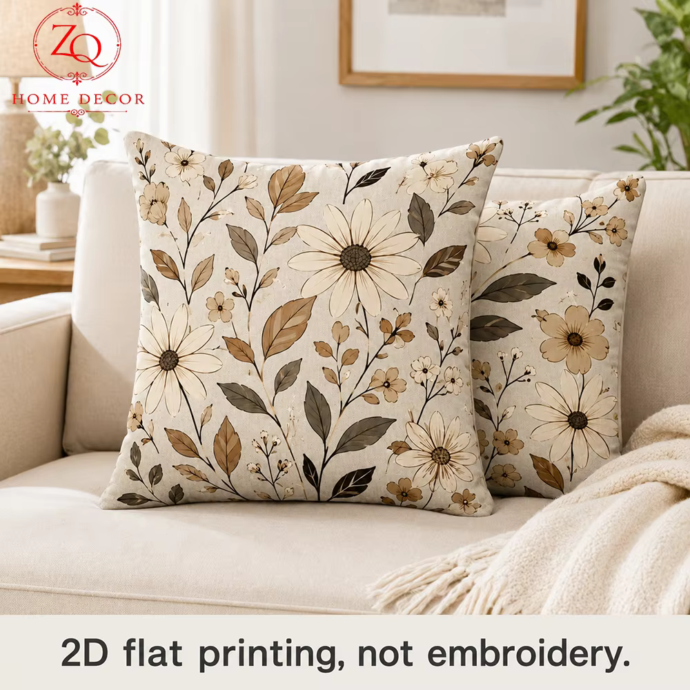 Coussins Vintage Daisy, 2 pièces, housses de coussin en peau de pêche, imprimé plat 2D, beige, décor