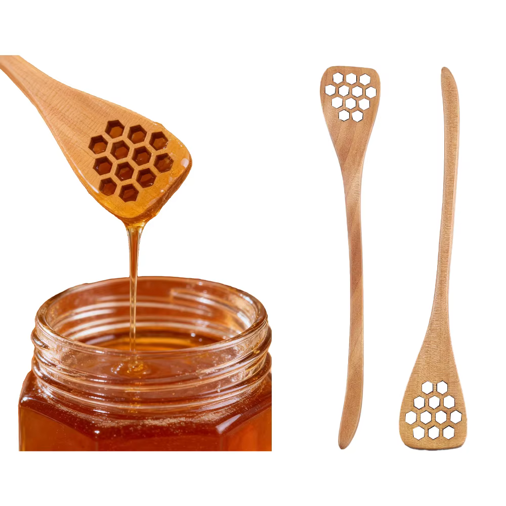 Cuillère à miel en forme de cœur en accent d'abeille, agitateur à long manche en bois, fournitures d