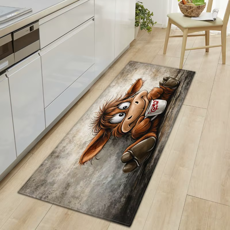 Tapis de cuisine long, thème âne de dessin animé amusant, antidérapant, tapis de sol doux, tapis de 