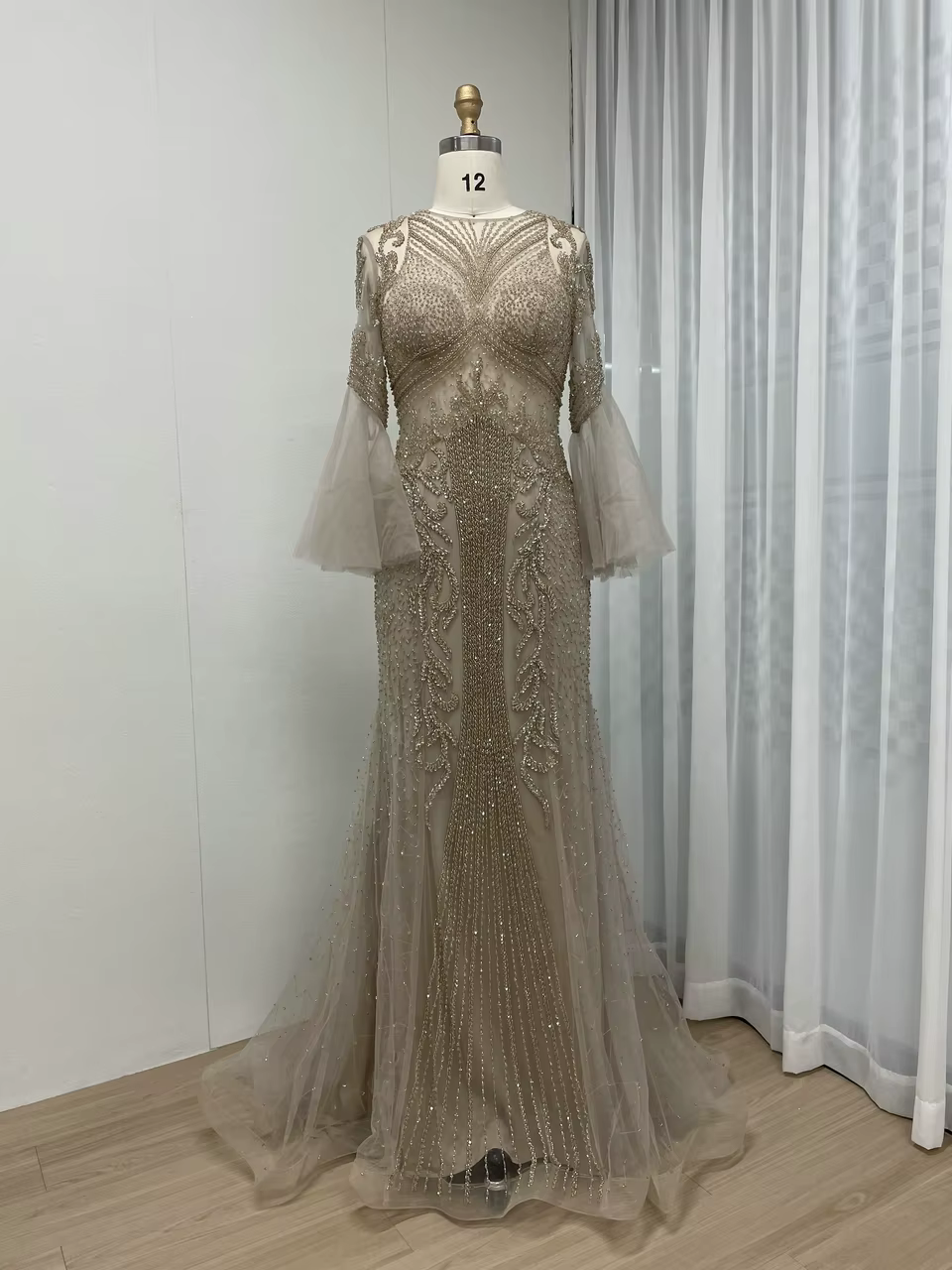MYMB luxe Caramel sirène perlée soirée robe formelle pour la fête de mariage élégant arabe manches l