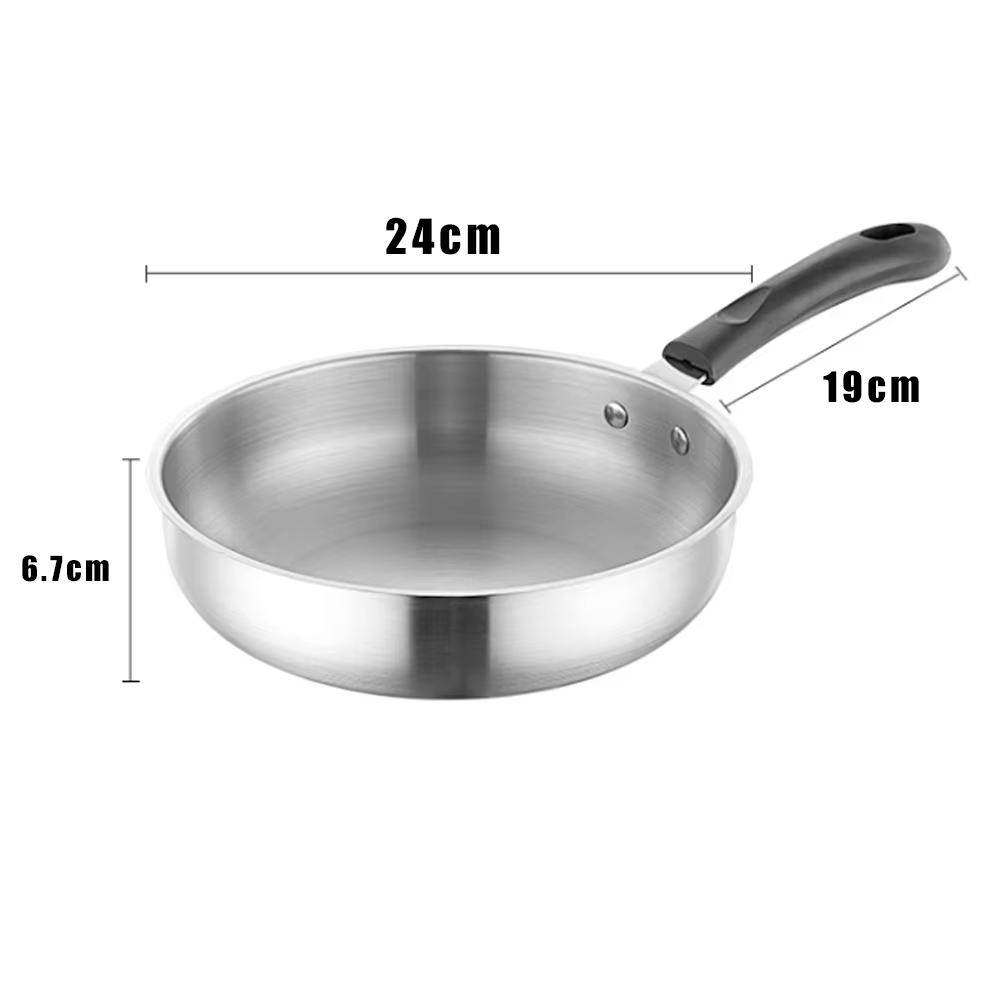 Wok – poêle à frire antiadhésive en acier inoxydable, Non revêtue, marmite de cuisine épaisse, cuisi